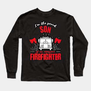 Proud Son of an Awesome Firefighter Fire Truck Long Sleeve T-Shirt